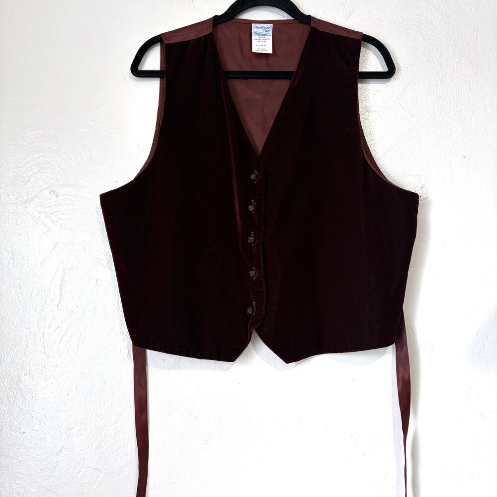Vintage Bedford Fair Velvet Vest Dark Brown XL Made in USA Boho Waistcoat